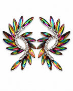 Multicolor Crystal Wing Statement Stud Earrings - Sable & Red