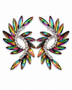 Multicolor Crystal Wing Statement Stud Earrings - Sable & Red