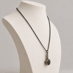 Music Earbud Pendant Necklace 20” Antiqued Finish - Soundwave - Sable & Red