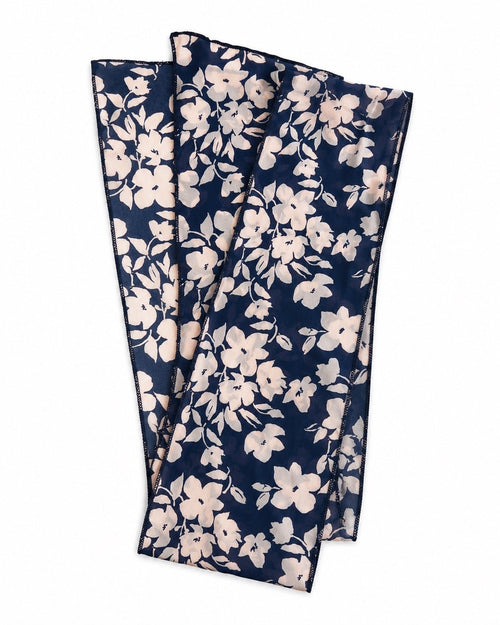 Navy & Pale Pink Floral Lightweight Scarf 67” x 8” - Sable & Red