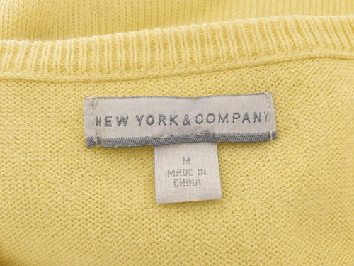 New York & Company Yellow V-Neck Sweater Acrylic Knit Top - Sable & Red