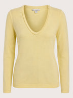 New York & Company Yellow V-Neck Sweater Acrylic Knit Top - Sable & Red