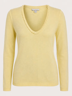 New York & Company Yellow V-Neck Sweater Acrylic Knit Top - Sable & Red