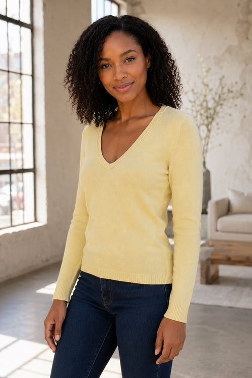 New York & Company Yellow V-Neck Sweater Acrylic Knit Top - Sable & Red