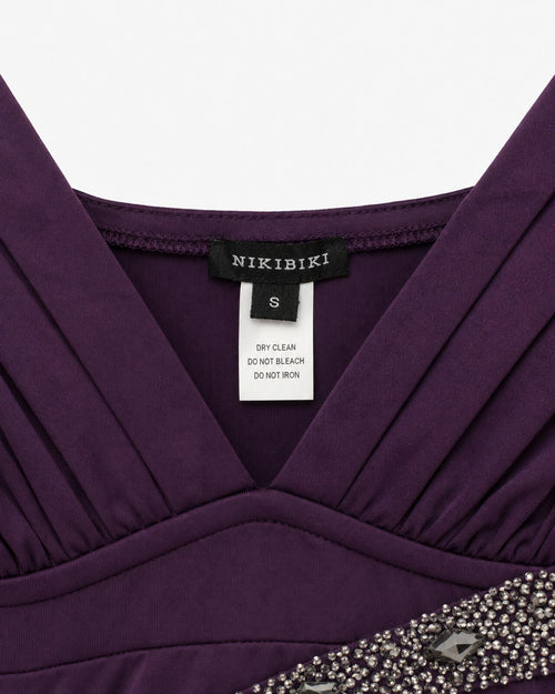 NIKIBIKI Purple Beaded Ruched Bodycon Mini Dress Size Small - Sable & Red