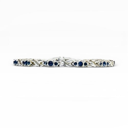 Oval Lab-Created Blue Sapphire Double Infinity Bracelet in Silver - Sable & Red