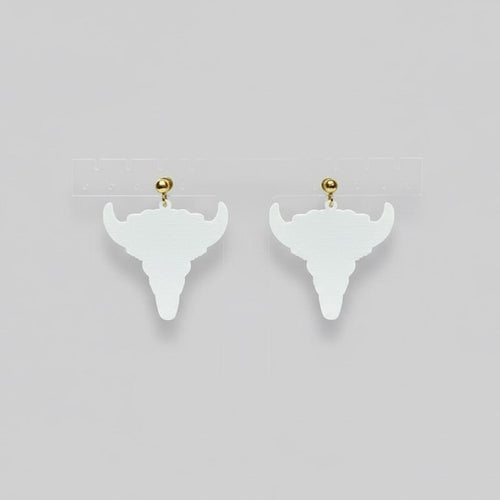 Pink and White Floral Bull Skull with Flowers Roses Resin Earrings - Sable & Red