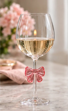 Pink Bow Wine Glasses Set of 2 Hard Plastic | Sable & Red Blush Bow - Sable & Red