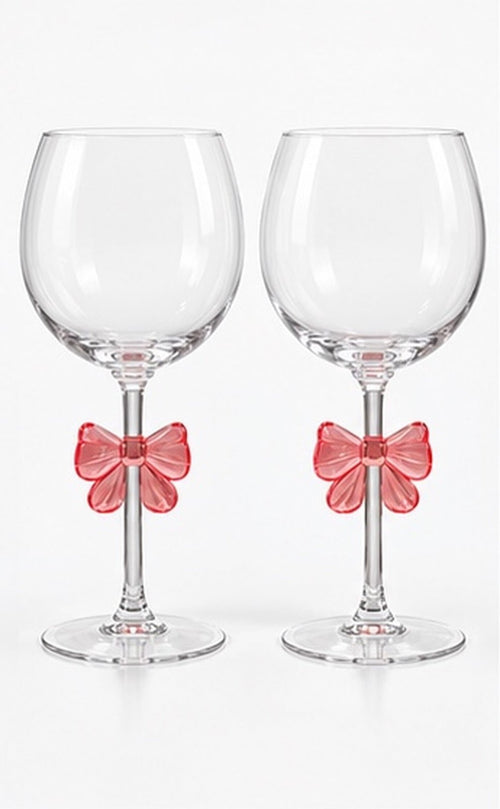 Pink Bow Wine Glasses Set of 2 Hard Plastic | Sable & Red Blush Bow - Sable & Red