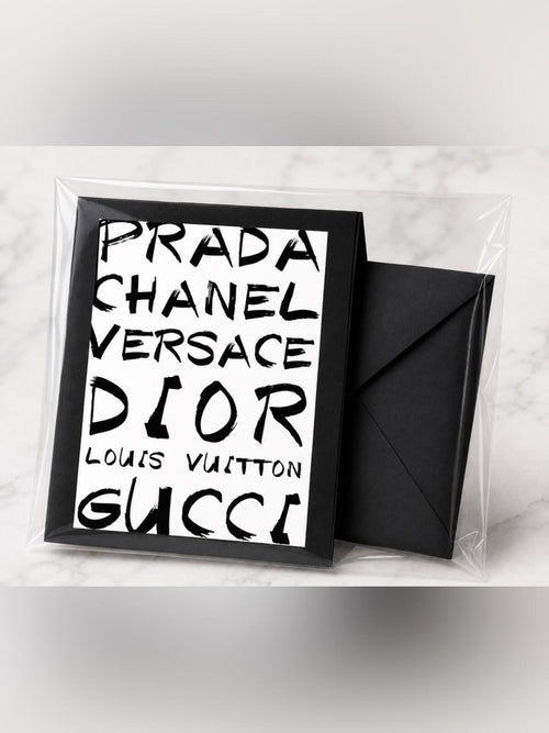 Prada, Chanel, Versace, Dior, Louis Vuitton, and Gucci Graphic Print Card Set - Sable & Red