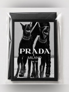 Prada Milano Graphic Print Black Greeting Card Set w/ Envelope | Blank Inside - Sable & Red