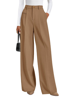 PRETTYGARDEN Women's Tailored Wide Leg Work Dress Pants - Sable & Red