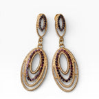 Purple Crystal Double Oval Drop Earrings – Multi Layer Tear Dangle - Sable & Red