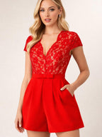 Renn Red Lace V-neck Romper Size 8 Elegant - Sable & Red