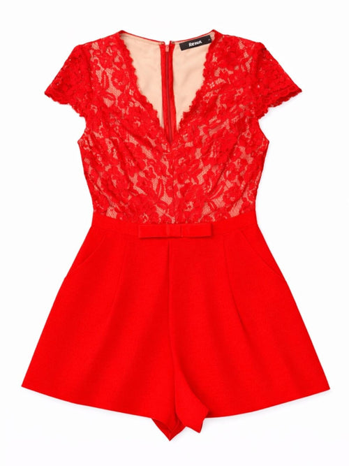 Renn Red Lace V-neck Romper Size 8 Elegant - Sable & Red