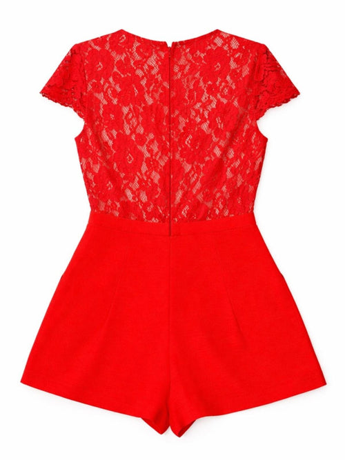 Renn Red Lace V-neck Romper Size 8 Elegant - Sable & Red