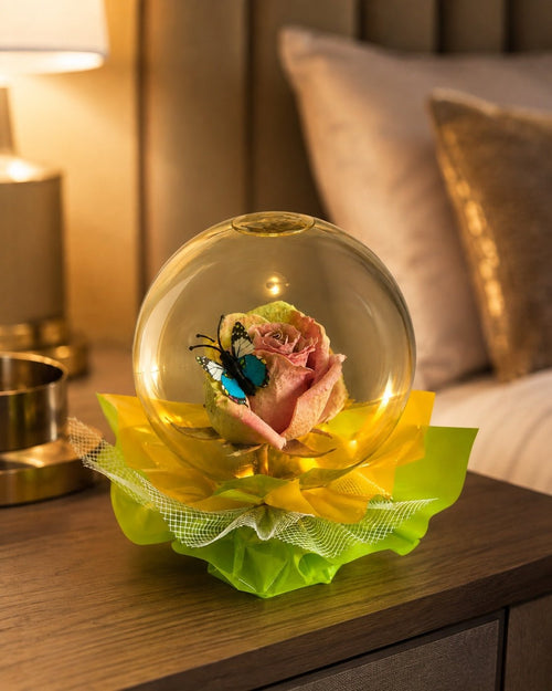 Rose & Butterfly Globe Romantic Keepsake Gift Decor - Sable & Red