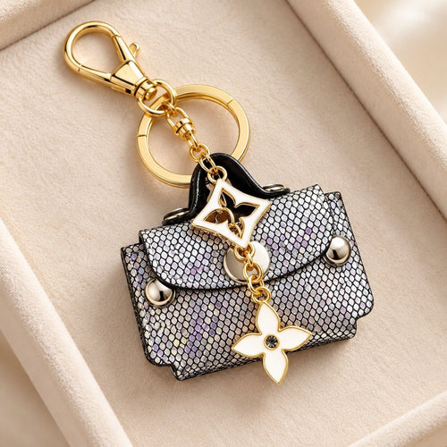 Sable & Red Holographic Mini Handbag Bag Charm Keychain Silver Gold Tone - Sable & Red