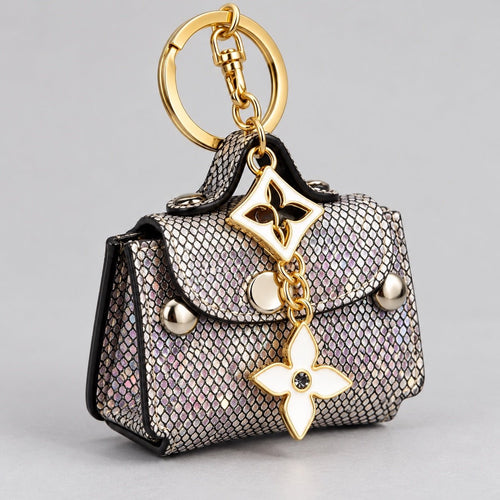 Sable & Red Holographic Mini Handbag Bag Charm Keychain Silver Gold Tone - Sable & Red