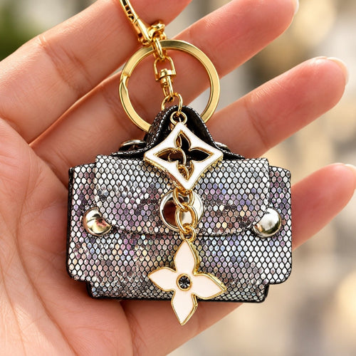 Sable & Red Holographic Mini Handbag Bag Charm Keychain Silver Gold Tone - Sable & Red