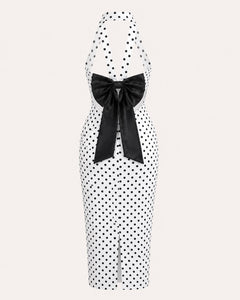 Sable & Red Polka Dot Backless Bow Midi Dress - Sable & Red