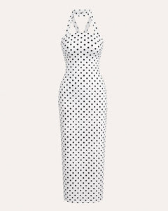Sable & Red Polka Dot Backless Bow Midi Dress - Sable & Red