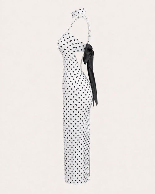 Sable & Red Polka Dot Backless Bow Midi Dress - Sable & Red