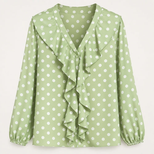 Sage Green Polka Dot Ruffle Blouse – Sable & Red Aveline - Sable & Red