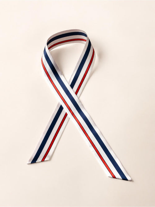 Satin Hair Scarf Ribbon Stripe Bow • MEMORIAL DAY! 4th of July! - Sable & Red