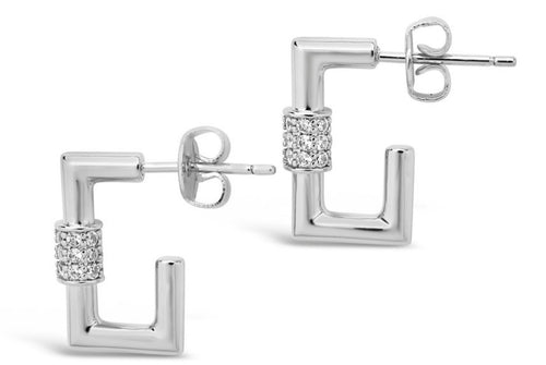 SHINE by Sterling Forever Square CZ Carabiner Clip Huggie Hoop Earrings - Sable & Red