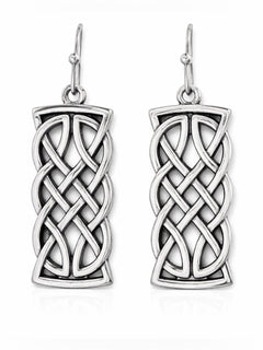 Silver Celtic Knot Dangle Earrings Rectangular Drop 1.57in - Sable & Red