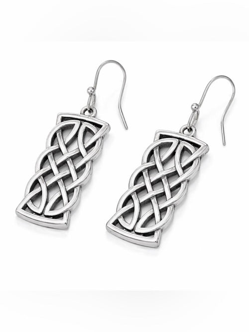 Silver Celtic Knot Dangle Earrings Rectangular Drop 1.57in - Sable & Red