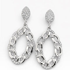 Silver Crystal Pavé Chain Link Drop Earrings – 2.5” Statement Dangles - Sable & Red