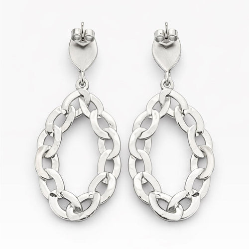 Silver Crystal Pavé Chain Link Drop Earrings – 2.5” Statement Dangles - Sable & Red