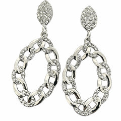 Silver Crystal Pavé Chain Link Drop Earrings – 2.5” Statement Dangles - Sable & Red