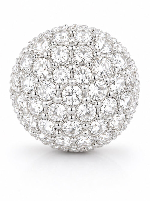 Silver Crystal Pave Stud Dome Earrings Rhinestone Round 0.56” - Sable & Red