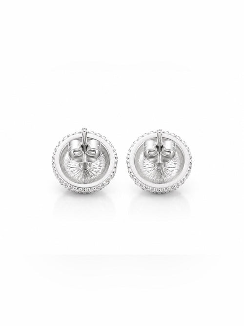 Silver Crystal Pave Stud Dome Earrings Rhinestone Round 0.56” - Sable & Red