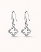 Silver Cubic Zirconia Clover Earrings CZ | Mini Drop Dangle - Sable & Red