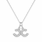 Silver Double CC Crystal Pendant Necklace 18” Chain - Sable & Red