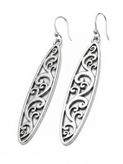 Silver Filigree Drop Earrings Openwork Scroll Design 2.17in - Sable & Red