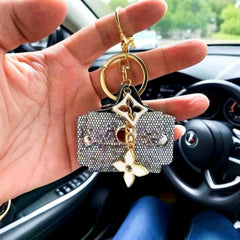 Silver Glitter Purse Keychain with Gold Accents - Sable & Red