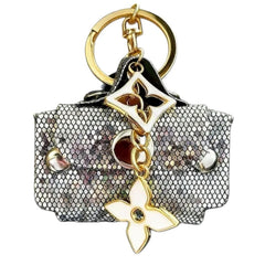 Silver Glitter Purse Keychain with Gold Accents - Sable & Red