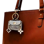 Silver Glitter Purse Keychain with Gold Accents - Sable & Red