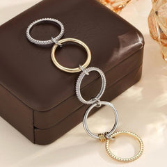 Silver Gold Diamond Stackable Multi Ring Set of 5 Rings • Statement • Fidget Lux - Sable & Red