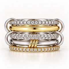 Silver Gold Diamond Stackable Multi Ring Set of 5 Rings • Statement • Fidget Lux - Sable & Red