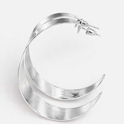 Silver Hoop Earrings with Sleek Lines - Sable & Red