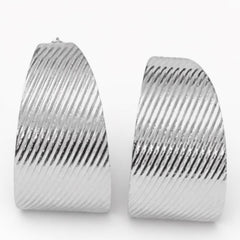 Silver Hoop Earrings with Sleek Lines - Sable & Red