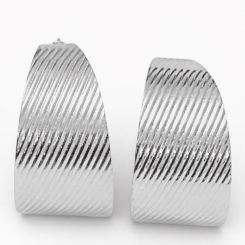 Silver Hoop Earrings with Sleek Lines - Sable & Red