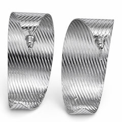 Silver Hoop Earrings with Sleek Lines - Sable & Red