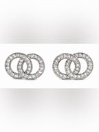 Silver Interlocking Circle Zirconia Stud Earrings - Sable & Red
